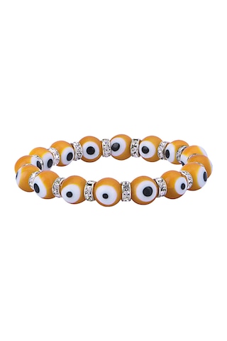 Stretch 10 Mm Sarı Renk Nazar Boncuklu Kristal Taşlı Rondela Bileklik Diğer