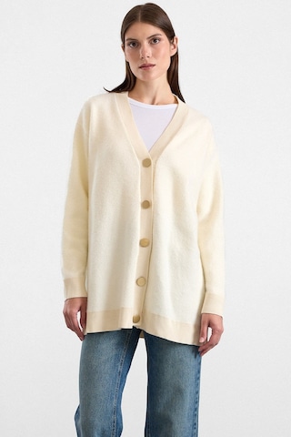 Olcay V Yaka Soft Kumaş Hırka Krem 8295