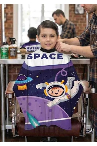Smp Berber Saç Kesim Penuarı Çocuk Penuarı, Dijital Desenli, Kuaför Önlüğü, Renk Atmaz, Standart Beden,