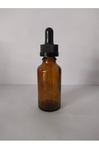 30Ml Cam Amber Şişe İnce Cam Damlalık Çocuk Kilit Kapak (10 Adet)