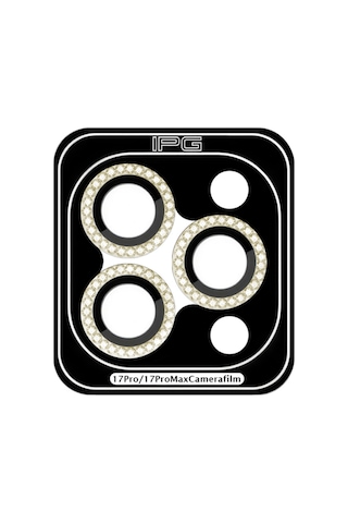 Apple iPhone Uyumlu 17 Pro / Apple iPhone Uyumlu 17 Pro Max İçin Ipg Prolens Kamera Lens Koruyucu Elmas Taş Çerçeveli, Kırılmaz Cam Altın