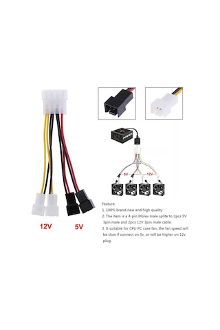 Wozlo Molex 4 Pin to 3 Pin Fan Konnektör Soket Çevirici Kablo