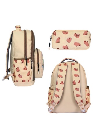 Capybara Bej İlkokul 3 Lü Set Baskılı, Beslenmeli Ve Kaleml