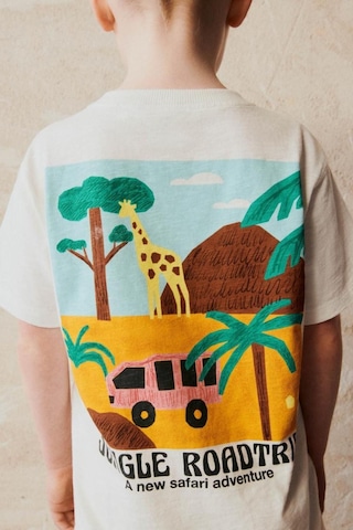 Lolliboomkids Orman Safari Baskılı Erkek Çocuk T-shirt Ve Çizgili Pantolon Takım - Rahat Ve Tarz Kombin Ekru