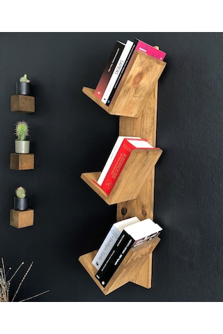 O&Awood Doğal Ahşap Kitaplık, Dekoratif Tasarım Ahşap Vintage Kitaplık, R (497955250)