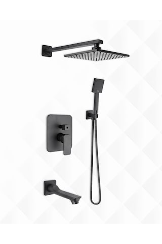 Siyah 3 Yollu Ankastre Duş Batarya Seti Siyah