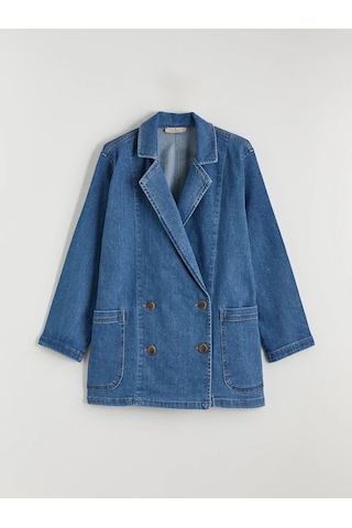 Lc Waikiki Lacivert Kruvaze Yaka Kadın Jean Blazer Ceket