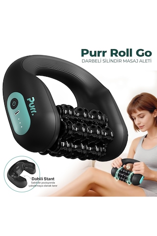 Purr Roll Go Titreşimli Şarjlı Selülit Masaj Aleti, Motorlu Silindir Ve Vibrasyonlu Çift Etkili Bacak, Kol, Boyun Masaj Cihazı Siyah