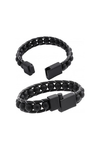 Brezza Lusso Jewelry Mat Oniks Doğal Taşlı Örme Erkek Bileklik Siyah