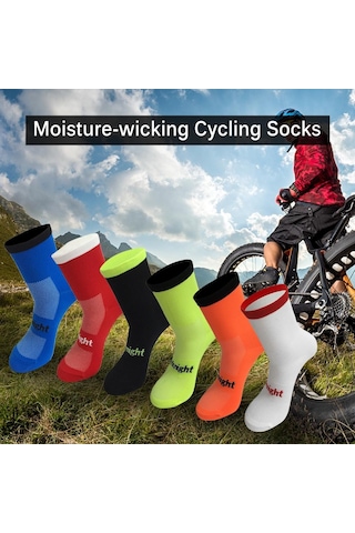 Fluoresan Yeşil Bisiklet Çorapları Nem Emici Bisiklet Çorapları Boyutu 7-12 Yeşil