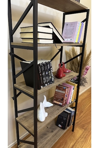 Modern Style Home Metal Kitaplık 5 Raflı Çok Amaçlı Dosya Kitap Rafı Ofis Salon Raf 150 Cm Ceviz Kahverengi Modernk02