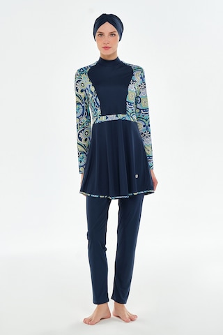 Likralı Tam Kapalı Tesettür Mayo Desen Detaylı 3118 Koyu Lacivert Koyu Lacivert