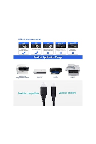 Ancheyn Yazıcı Printer Usb Ara Bağlantı Kablosu Usb 2.0 Yüksek Hız 5 M 4913