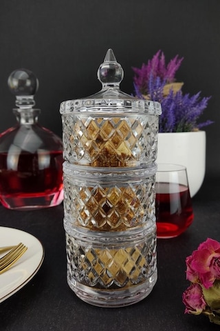 Digithome Ayaklı 3 Katlı Cam Sunumluk Kurabiyelik Ve Şekerlik 21 Cm Ku.mkz.003