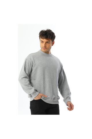 Kallima Gri Oversize 3 İplik Bisiklet Yaka Erkek Sweatshirt Gri