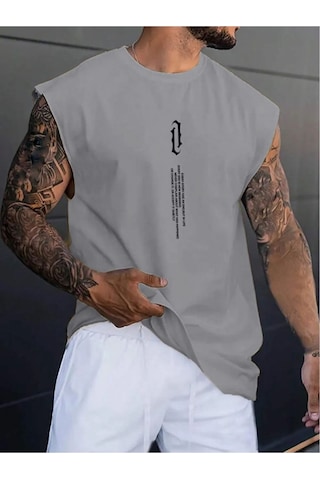 Altamira Erkek Dikey Baskılı Oversize Kolsuz T-shirt 001