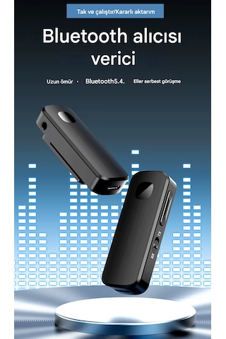 Bluetooth Adaptör 2in1 Alıcı Verici Bluetooth 5.4 Receiver Aux Wireless Araç Hoparlör Bluetooth Kiti