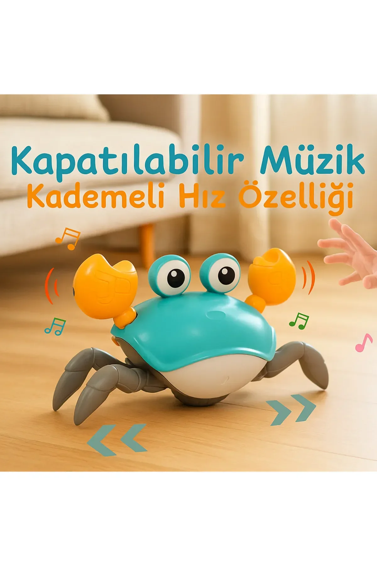 Hareketli Çılgın Yengeç Oyuncak Pilli Sesli Işıklı Emekleme Eğitici Bebek Oyuncağı