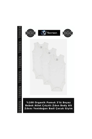 Terrien %100 Organik Pamuk 3'lü Beyaz Bebek Atlet Çıtçıtlı Zıbın Body Alt Zıbını Yenidoğan Badi Çocuk Giyim Beyaz-3