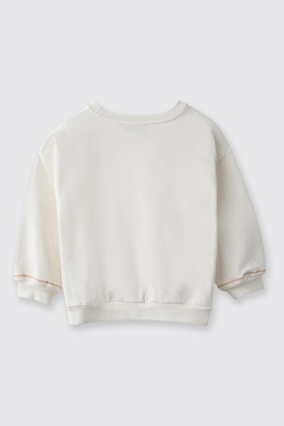 Panço Kız Bebek Nakış Detaylı Yumuşak Dokulu Ekru Sweatshirt Krem
