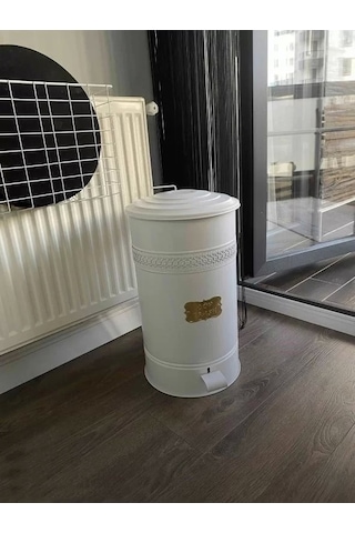 Pedallı Metal Galvaniz Mutfak Banyo Kapaklı Çöp Kovası 30 Lt Bey Beyaz