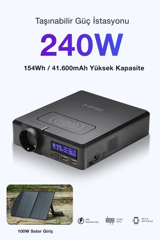 240w Taşınabilir Güç İstasyonu 41600 Mah Kablosuz Şarjlı Solar Destekli Hızlı Şarj 154wh Kapasiteli