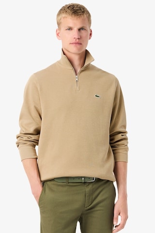 Lacoste Men's Classic Fit Neck Zip Sweatshirt Yarım Fermuarlı Yüksek Yaka Pamuklu Sweatshirt Bej