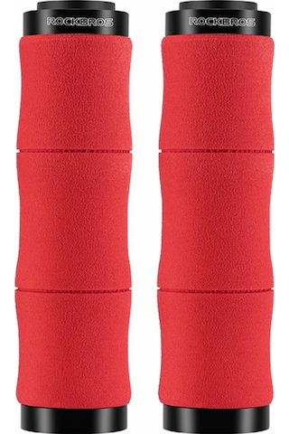 Rockbros 40720005001 1 Çift Bambu Ortak Gidon Sapları, Toz Fişli Eva Sünger Bisiklet Kolu Kapağı - Kırmızı