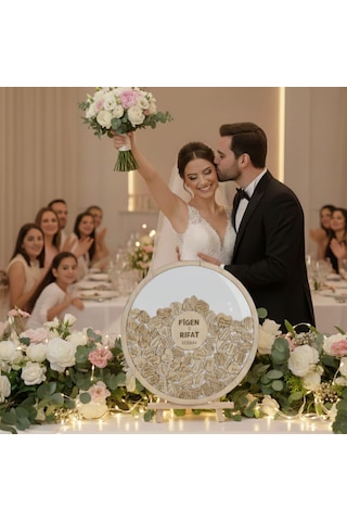 Düğün-nişan Beyaz Pleksi 50 Cm Yuvarlak Misafir-hatıra Anı Kutusu + Şövale Ve Kalem Hediyeli