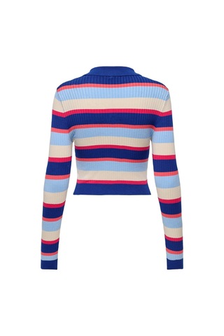Only Onlkarol Ls Crop Rıb Button Polo Cc Knt Kadın Mavi Kazak - O15340979 Mavi