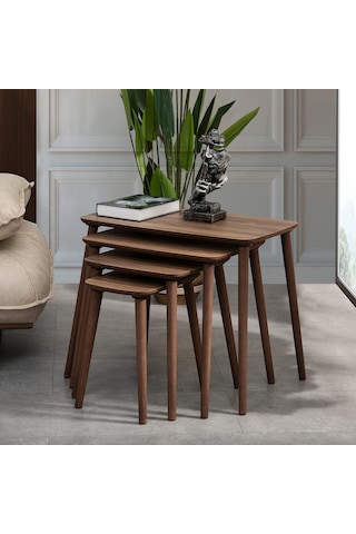 Vovvahome Luci 4lü Dörtlü Mdf Ahşap Zigon Sehpa - Ceviz