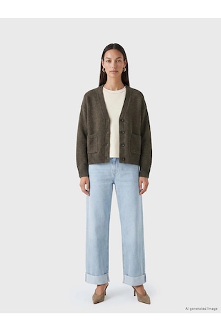 LC Waikiki Lcw Everyday Kahverengi V Yaka Kadın Triko Hırka Brown