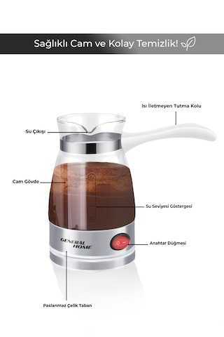 Cz-48 Elektrikli Cam Cezve Beyaz 0,5 L Türk Kahvesi, 700w, Gösterge Işıklı