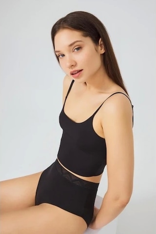 Cotonhill Desenli Lastikli Yüksek Bel Lazer Kesim Bikini Külot-siyah Siyah