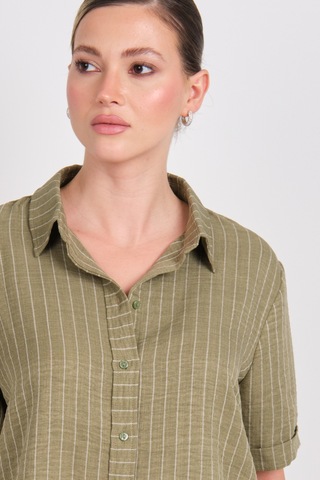 Jdy Kadın Jdypower Çizgili Kısa Kollu Gömlek 15347235 Haki Haki