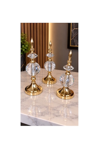 Kristal Detaylı Metal Gövdeli Dekoratif Aksesuar Sarı