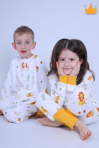 Babyhola Çocuk Mevsimlik Uyku Tulumu 2-8 Yaş 1 Tog 4 Kat Müslin Uzun Kollu Uyku Tulumu Altın