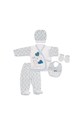 Bombinoo Mavi Tavşanlı Yenidoğan Bebek 5 Li Hastane Çıkış Seti K1399 Mavi