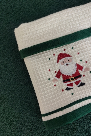 2'li Noel Baba Nakışlı Mutfak Havlusu-%100 Pamuk Yılbaşı Hediyesi Koyuyesıl Koyu Yeşil