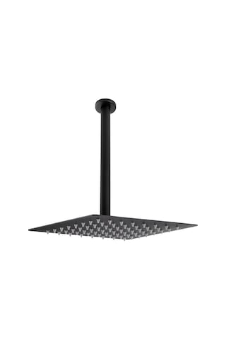 Fause Ankastre Duş Başlığı Borulu Kare Slim Metal 25x25 Cm Tavandan Siyah