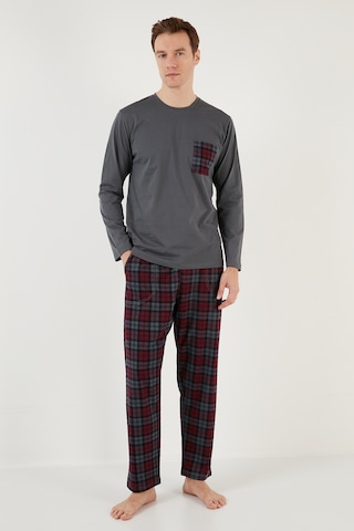 Buratti  Ekoseli Cepli Beli Lastikli % 100 Pamuk Regular Fit Erkek Pijama Takımı 6572001 Antrasit