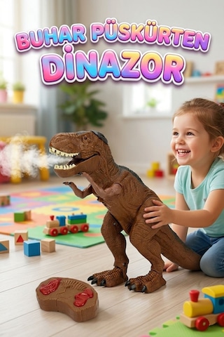 Uzaktan Kumandalı Işıklı Sesli Pilli 2.4GHz Ağzından Duman Atan Oyuncak Dinozor