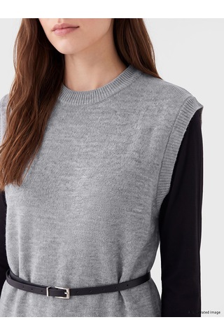 Lcw Modest Gri Beli Kemerli Kadın Triko Süveter
