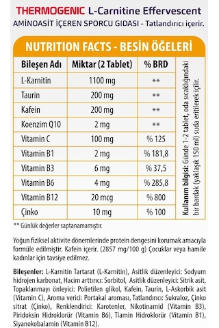 Torq Nutrition Thermogenic L-carnitine Portakal 20 Efervesan Tablet