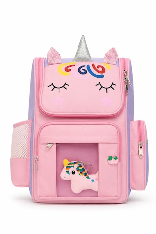 Quovo Unicorn Tarzı Aksesuarlı Ortopedik Yerli Okul Çantası Kız Erkek Beslenme Kalemlik Çanta Seti Pembe