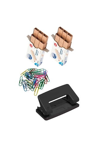 Masa Üstü Ofis Paketi 18 Parça Fotokopi Kağıdı Metal Evrak Rafı Metal Kalemlik Zımba Makinesi Teli Delegeç Çöp Kovası Küp Notluk