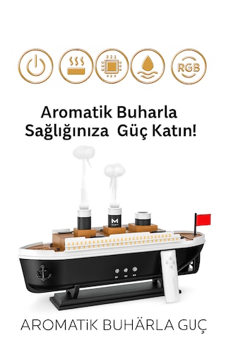 Gemi Tasarımlı Işıklı Aroma Terapi Hava Nemlendirici