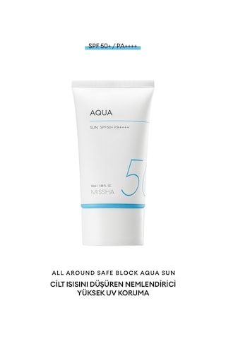 Missha Su Bazlı Nemlendirici Güneş Koruyucu Jel All Around Safe Block Aqua Sun Gel Spf50+/PA++++ 50 ML