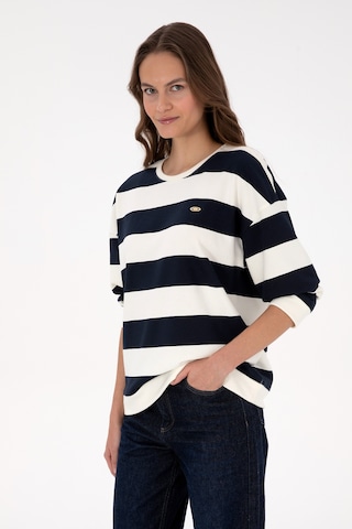 U.S. Polo Assn. Kadın Lacivert Çizgili Bisiklet Yaka Sweatshirt 50313563-VR033