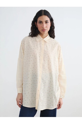 Lc Waikiki Sarı Taşlı Oversize Kadın Gömlek Tunik Sari